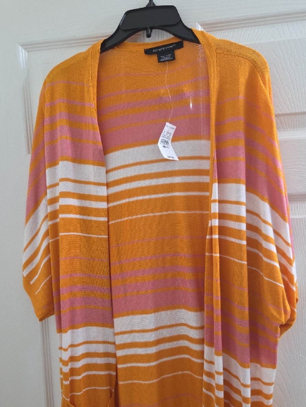 Ashley Stewart Orange Pink Striped Long Cardigan - Picture 2 of 7